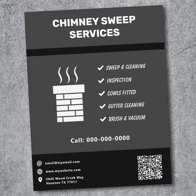 Prospectus 21,6 Cm X 24,94 Cm Dépliant de service de ramonage de cheminée (Chimney Sweep Service Flyer)