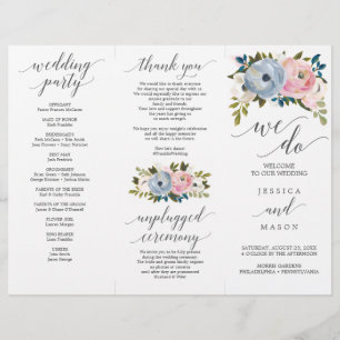 Prospectus 21,6 Cm X 24,94 Cm Dusty Floral Tri-Fold Wedding Programme
