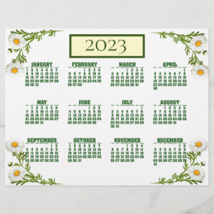 Prospectus 21,6 Cm X 24,94 Cm Élégant Flyer de Calendrier 2023 Marguerites Coupé