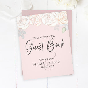 Prospectus 21,6 Cm X 24,94 Cm Élégant Mariage Livre d'invité Signé rose pâle