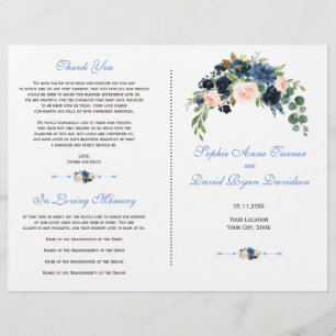 Prospectus 21,6 Cm X 24,94 Cm Élégant programme de mariage des fleurs bleues ble