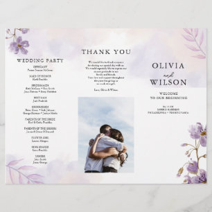 Prospectus 21,6 Cm X 24,94 Cm Élégant Purple Floral Triplé Programme de mariage