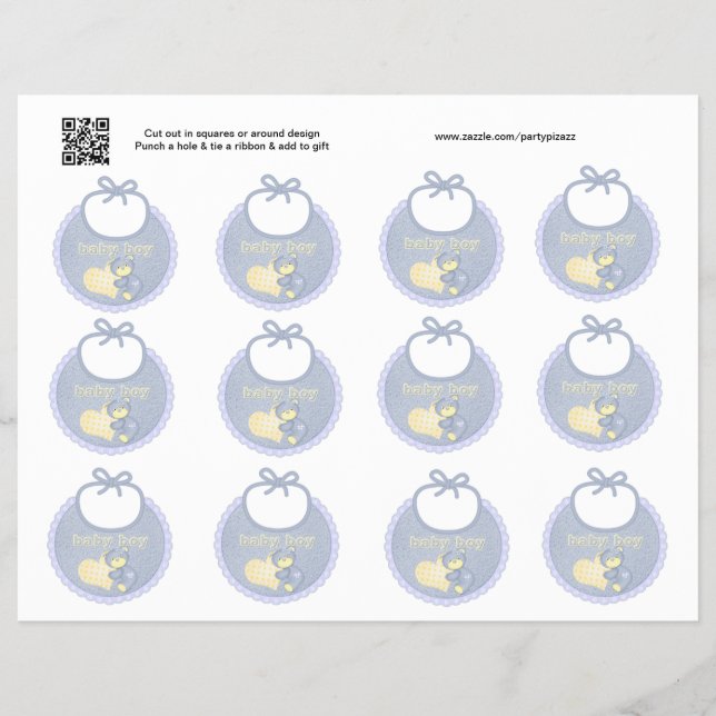 Prospectus 21,6 Cm X 24,94 Cm Ensemble de 12 Bébé Garçon Bleu Bib Cadeau ou étiq (Devant)