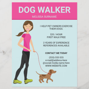 Prospectus 21,6 Cm X 24,94 Cm Femme Promeneuse de Chien Avec Une Illustration de
