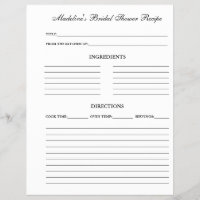 Fiche de recette de douche de mariée pour classeur