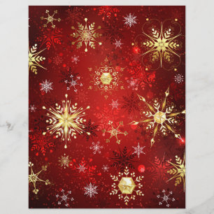 Prospectus 21,6 Cm X 24,94 Cm Flocons de neige dorés de Noël sur fond rouge