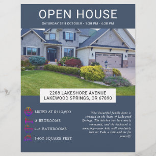 Prospectus 21,6 Cm X 24,94 Cm Flyer de maison ouverte de biens immobiliers minim