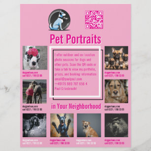 Prospectus 21,6 Cm X 24,94 Cm Flyer de session de photographie d'animaux avec QR
