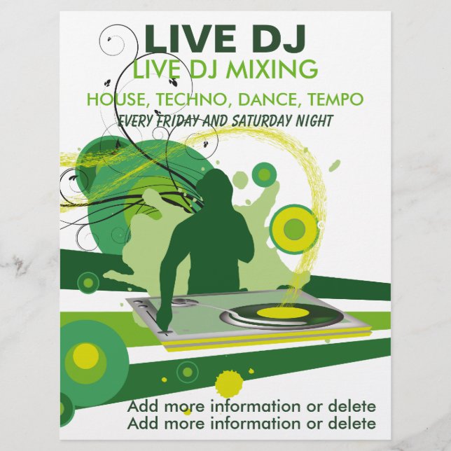 Prospectus 21,6 Cm X 24,94 Cm Flyer DJ Live Green Grunge (Devant)
