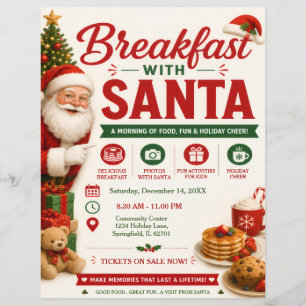 Prospectus 21,6 Cm X 24,94 Cm Flyer Petit-déjeuner avec le Père Noël