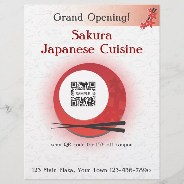 Prospectus 21,6 Cm X 24,94 Cm Flyer Restaurant japonais Modèle (Devant)