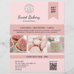 Prospectus 21,6 Cm X 24,94 Cm Flyer Rose Code QR Photo Logo Personnalisé Boulang