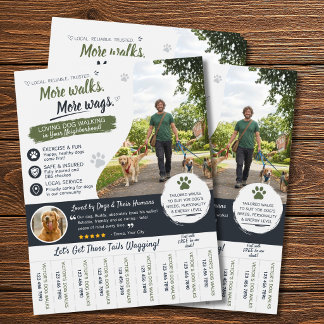 Prospectus 21,6 Cm X 24,94 Cm Flyers pour entreprise de promeneurs de chiens et 