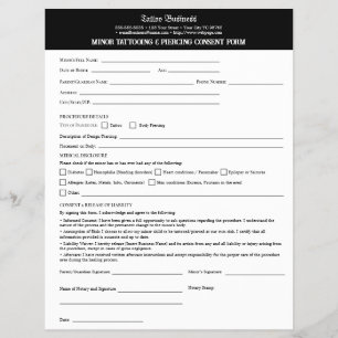 PROSPECTUS 21,6 CM X 24,94 CM FORMULAIRE DE CONSENTEMENT POUR TATOUAGE ET PIERCI