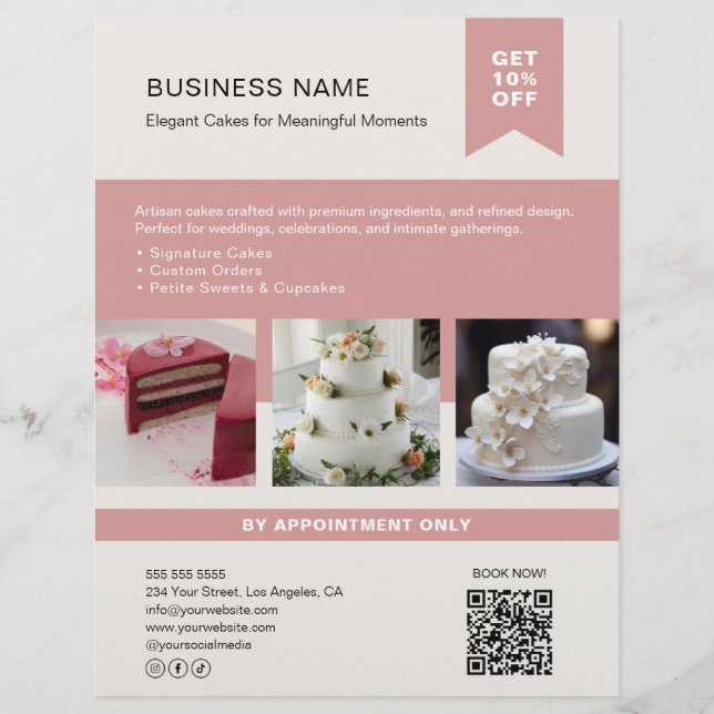 Prospectus 21,6 Cm X 24,94 Cm Gâteau de boulangerie Flyer QR photo personnalisé (Devant)