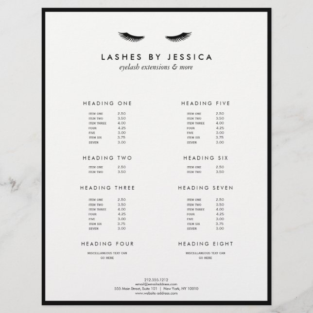 Prospectus 21,6 Cm X 24,94 Cm Glam Eyelashes Classique Noir et Blanc (Devant)