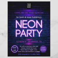Glow in the Dark Neon Invitation de la fête de l'e