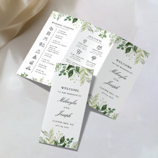Prospectus 21,6 Cm X 24,94 Cm Greenery01 Triplé Programme de mariage Circulaire