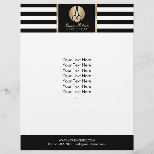 Prospectus 21,6 Cm X 24,94 Cm Hair Stylist Gold Ciseau Logo Moderne Salon de Bea (Devant)