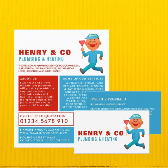 Prospectus 21,6 Cm X 24,94 Cm Happy Cartoon Plumber, Plumber, Plumbing Advert (Créateur téléchargé)