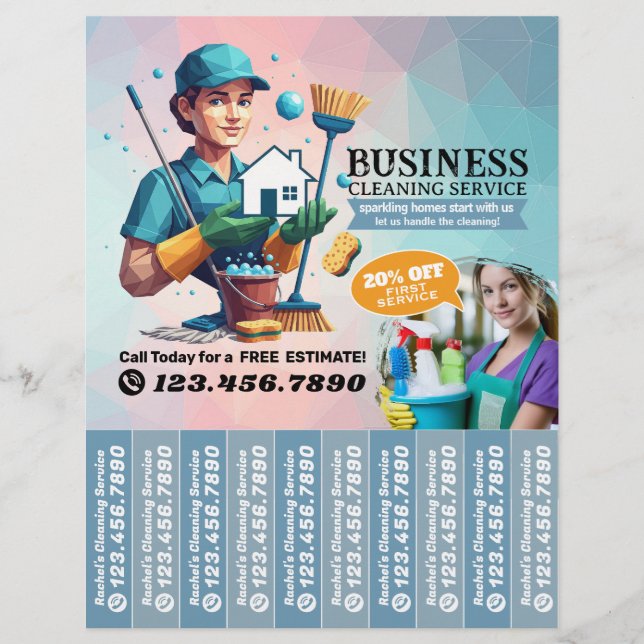 Prospectus 21,6 Cm X 24,94 Cm House cleaning Maid Service Flyer Tear Off Strips (Devant)