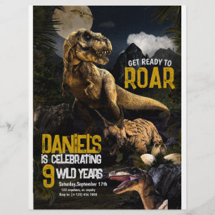 Prospectus 21,6 Cm X 24,94 Cm Invitation d'anniversaire de dinosaure réaliste co