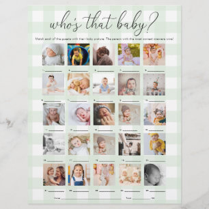 Prospectus 21,6 Cm X 24,94 Cm Jeu de 25 photos de bébé en vichy vert menthe Qui