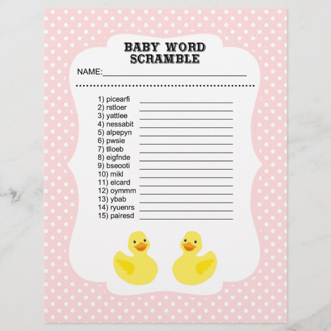Prospectus 21,6 Cm X 24,94 Cm Jeu de mots mêlés pour Baby Shower (Devant)