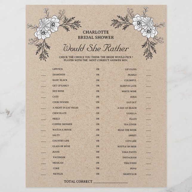 Prospectus 21,6 Cm X 24,94 Cm Jeu de Salle de Mariage Rustique Kraft 'Would She  (Devant)