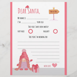 Prospectus 21,6 Cm X 24,94 Cm Lettre chère Père Noël chère Noël rose et rouge