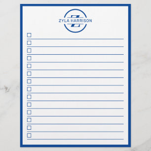 Prospectus 21,6 Cm X 24,94 Cm Liste de choses à faire avec monogramme bleu moder