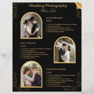 Prospectus 21,6 Cm X 24,94 Cm Liste de prix de la photographie de mariage modern