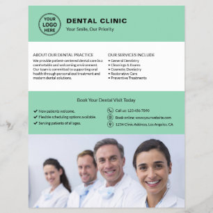 Prospectus 21,6 Cm X 24,94 Cm Logo de dentiste de cabinet dentaire Photo QR Vert