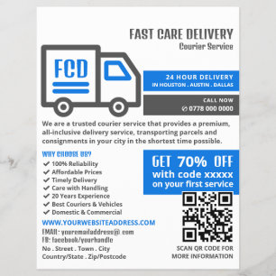 Prospectus 21,6 Cm X 24,94 Cm Logo du camion de messagerie, publicité du service
