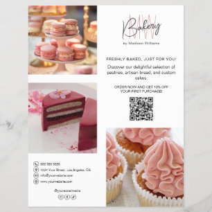 Prospectus 21,6 Cm X 24,94 Cm Logo personnalisé de boulangerie avec QR sur dépli