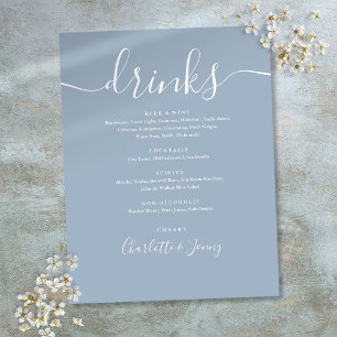 Prospectus 21,6 Cm X 24,94 Cm Menu de boissons de mariage à écriture moderne ble