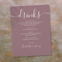 Menu de boissons de mariage à l'écriture moderne m