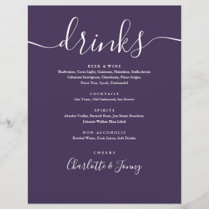 Prospectus 21,6 Cm X 24,94 Cm Menu de boissons de mariage à l'écriture moderne v