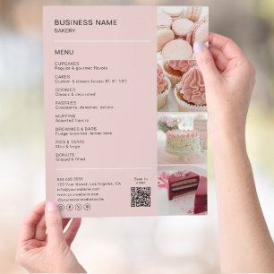 Prospectus 21,6 Cm X 24,94 Cm Menu de boulangerie rose avec photos et code QR