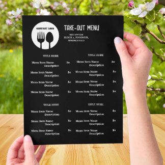 Prospectus 21,6 Cm X 24,94 Cm Menu de plats à emporter du restaurant Black, Whit
