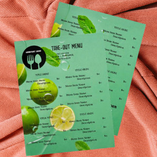 Prospectus 21,6 Cm X 24,94 Cm Menu de Take Out du restaurant Mint Lime avec QR C