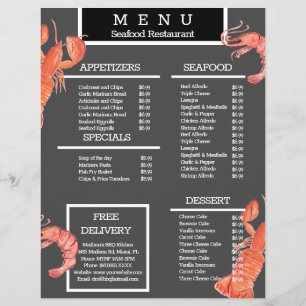 Prospectus 21,6 Cm X 24,94 Cm Menu du Grill de Crabe de Fruits de Mer à l'Aquare