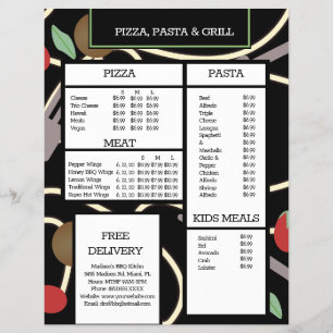 Prospectus 21,6 Cm X 24,94 Cm Menu Grillades de Pâtes et Pizzas du Restaurant Sp