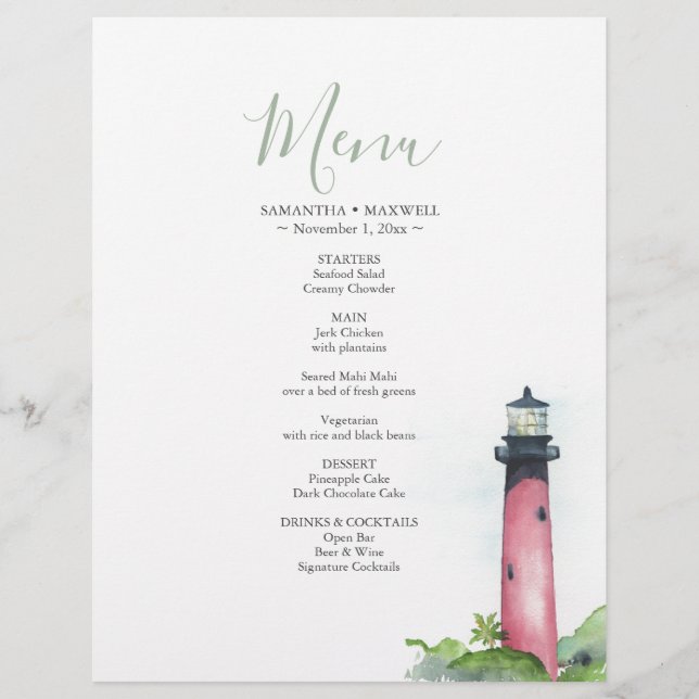 Prospectus 21,6 Cm X 24,94 Cm Menu Mariage Lighthouse Coastal Watercolor (Devant)