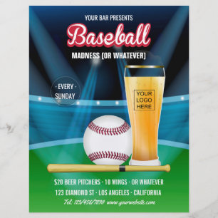 Prospectus 21,6 Cm X 24,94 Cm Menu promo événement baseball Bar ajouter photo et