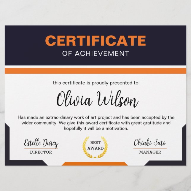 Prospectus 21,6 Cm X 24,94 Cm Modèle de certificat (Devant)