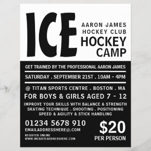 Prospectus 21,6 Cm X 24,94 Cm Modern Bold, Hockey Camp Advertising Flyer