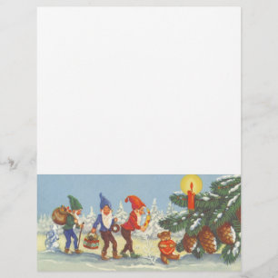 Prospectus 21,6 Cm X 24,94 Cm Noël vintage, Elfes dans la forêt enneigée d'hiver