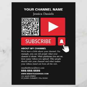 Prospectus 21,6 Cm X 24,94 Cm Noir et rouge élégant - QR Code, Youtube - Vlogger