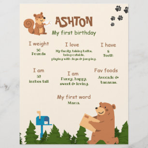 Prospectus 21,6 Cm X 24,94 Cm Ours modifiable premier anniversaire Ours boisé 1e